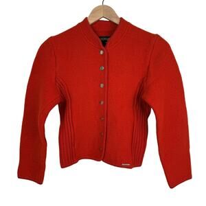 Vtg Geiger Austria Boiled Wool Jacket Size 42 Red Pure New Wool Cropped Cardigan